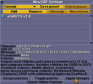 NewGRF settings window (Apply)