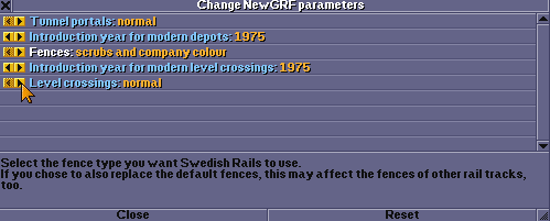 Fenêtre de paramétrage de NewGRF